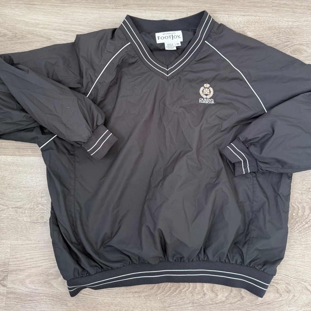 FootJoy Womens Golf Windbreaker Pullover Black Queens Harbour Crest Size M